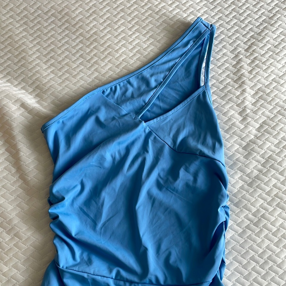 Blue one shoulder bodysuit